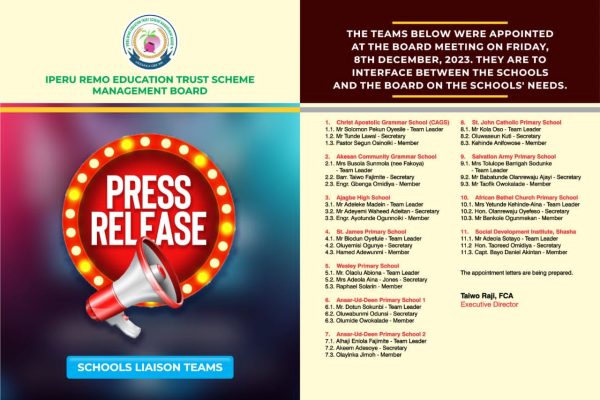 IPERU REMO EDUCATION TRUST SCHEME MANAGEMENT BOARD APPOINTS SCHOOLS LIAISON TEAMS